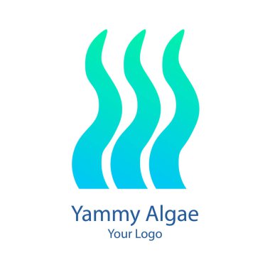 Yeşil mavi alglerin vektör trend deniz logosu ya da okyanusun derinliklerindeki yosunlar ya da modern eğimli renklerde deniz yosunları. Deniz ürünleri, okyanus ürünleri, eko şirketi, kamp veya işletme için kullanılabilir