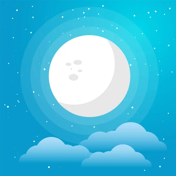 満月ベクトルフラット星の星座と青の色のグラデーションの背景にイラスト 雲と柔らかい光 Web用のロゴ アイコン テンプレートに使用します — ストックベクタ