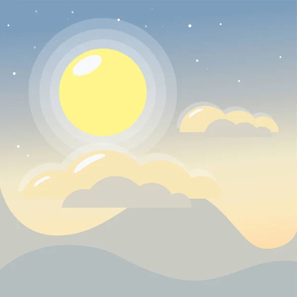 Sun Landscape Vector Flat Illustration Morning Colors Gradient Backgroud Constellation — Stock Vector