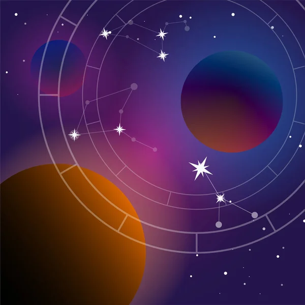 Planete Sistem Vector Șablon Ilustrație Gradient Backgroud Diagrame Natale Constelație — Vector de stoc