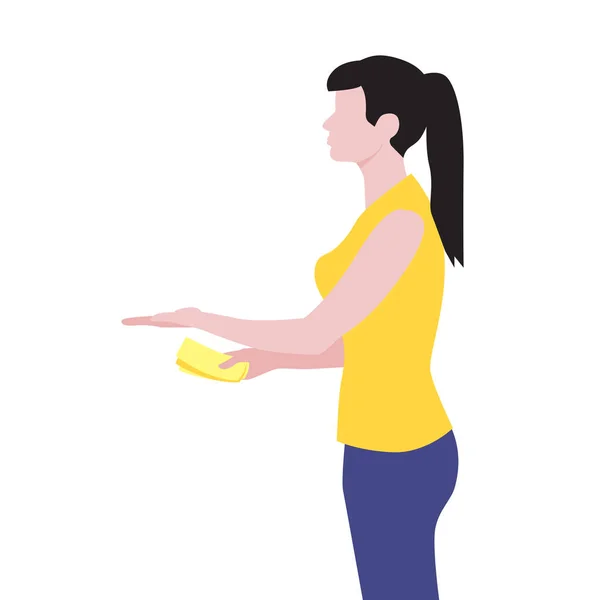 Vector Illustratie Van Mooie Witte Vrouw Hand Hand Met Geld — Stockvector