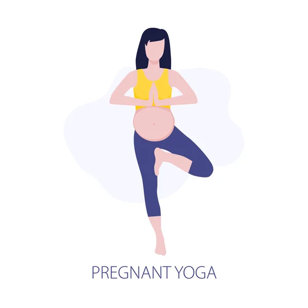 向量图上的是上瑜伽课的处于休眠状态的女孩或妇女 健康健康怀孕 孕期运动 家庭活动 健康的生活方式 — 图库矢量图片