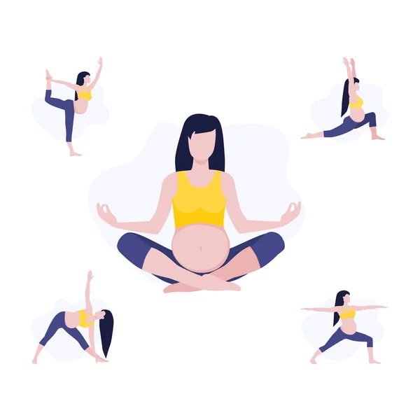 Yoga Dersi Alan Hamile Bir Kız Kadının Vektör Çizimi Sağlıklı — Stok Vektör
