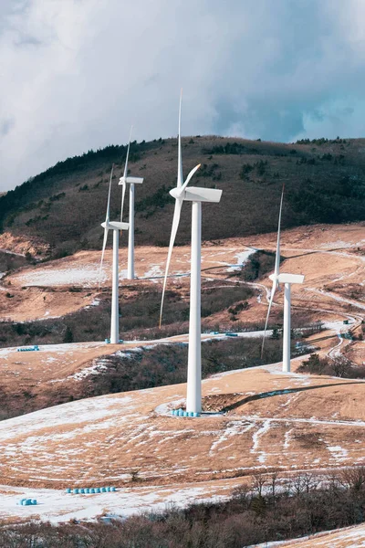 Ηλεκτρική Turbine Windmill Ένα Χιονισμένο Αγρόκτημα Θέα Χειμερινό Λόφο Από Royalty Free Εικόνες Αρχείου