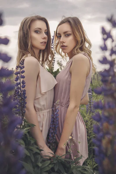 Piękna Brunetka pasuje slim kruche dwóch kobiet z flawles jasne — Zdjęcie stockowe