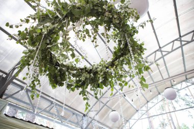 Taze doğa bitki buket kompozisyon bir cam bir tavanda 