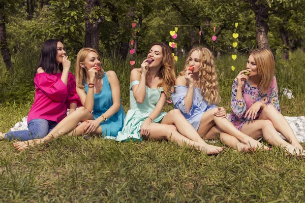 Cute sexy gorgeous caucasian woman in sensual dresses on a girls — Stock Photo, Image