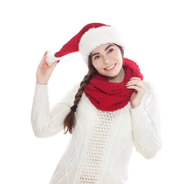 Cute Teenage Girl Long Dark Hair Standing White Background White — Stock Photo, Image