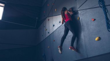 İnce yapılı esmer kadın spor salonunda egzersiz yapıyor, ağırlık kaldırıyor.