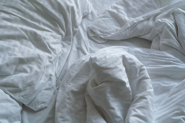 crumpled bed linen in the hote