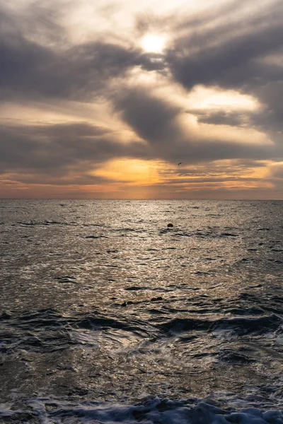 Seagulls Fly Black Sea Sunset — Stock Photo, Image