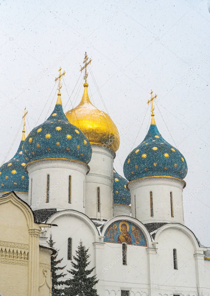 domes of churches in the snow Sergiev Posad