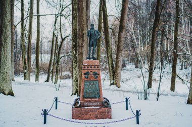 monument to Alexander Pushkin in Ostafyevo park clipart