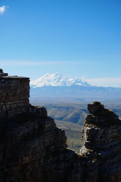 Volcán Elbrus Verano Desde Meseta Bermamyt Rusia — Foto de Stock