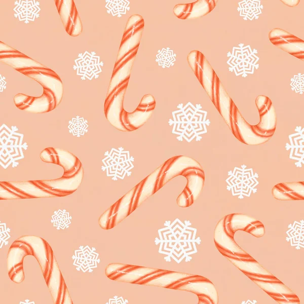 Patrón Sin Costuras Navidad Con Bastones Caramelo Copos Nieve Bastones — Foto de Stock