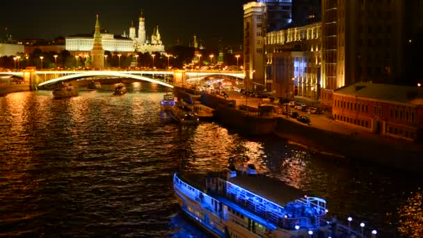 10.08.2016 Noite de Moscou. Vista do Kremlin e do centro da cidade . — Vídeo de Stock