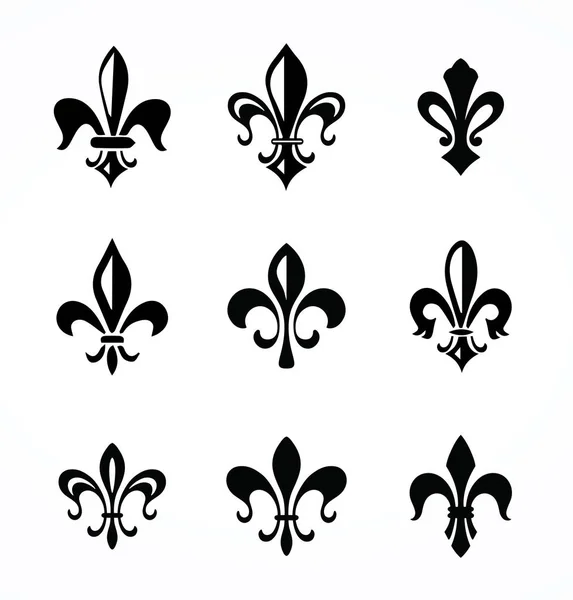 Negen Fleur Lis Pictogram Ingesteld — Stockvector