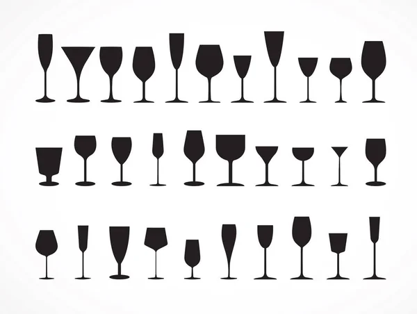 Set Bicchieri Vino Silhouette — Vettoriale Stock