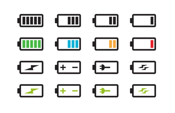 Icons Für Batteriestandsanzeige Isoliert Auf Weißem Hintergrund — Stockvektor