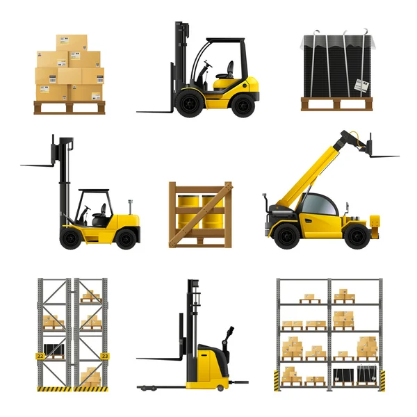 Forklift gerçekçi kümesi — Stok Vektör