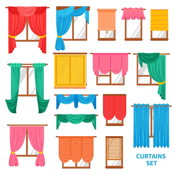 Window Curtains And Blinds Set — Stock Vector