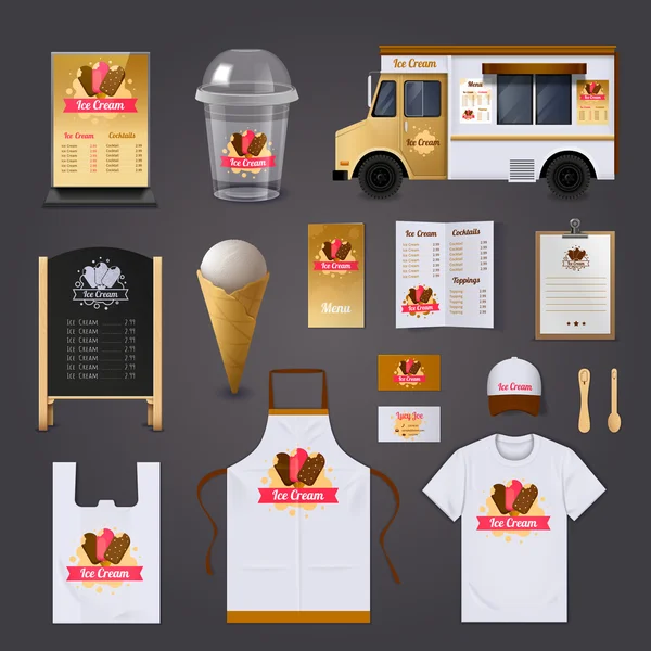 Ice Cream Selling Design Set Stock Vector