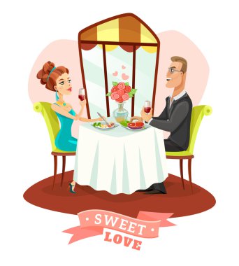 Restoranda romantik bir akşam yemeği yiyen çift.