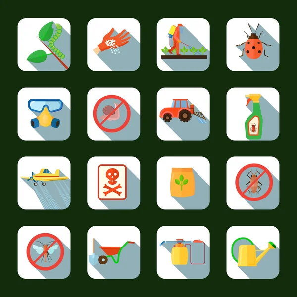 Conjunto de iconos cuadrados de plaguicidas — Vector de stock