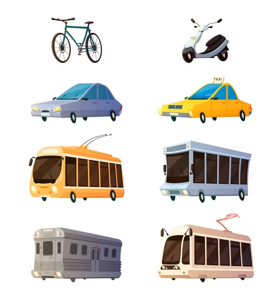 Transporte urbano Iconos planos de dibujos animados — Vector de stock
