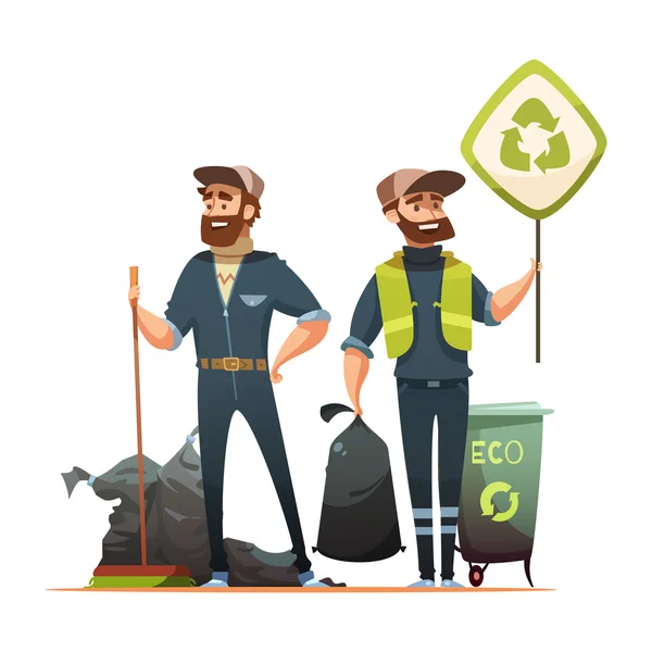 Triagem de Lixo Coletando Reciclagem Cartoon Illustration — Vetor de Stock