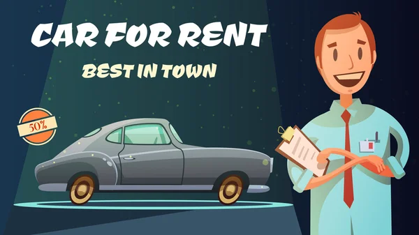 Best Rental Car Retro Cartoon Poster — Stock Vector