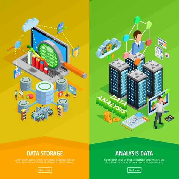 Análisis de datos 2 Banners isométricos verticales — Vector de stock