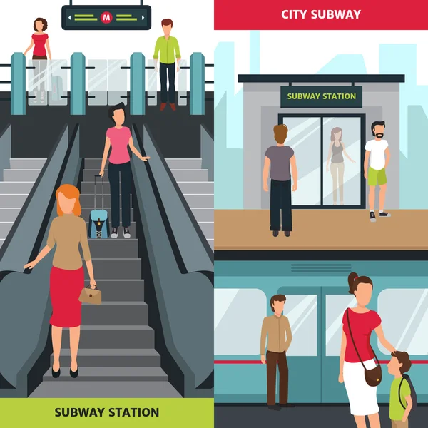 Bannières verticales des gens du métro — Image vectorielle