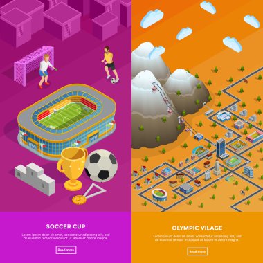 Futbol Stadyumu Olimpiyat Köyü izometrik afiş 