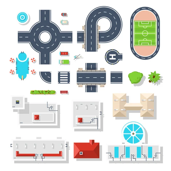 Ciudad Elemento Top View Set — Vector de stock