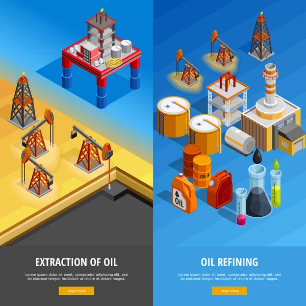 Olja industrin isometrisk webbsida Banners Set — Stock vektor