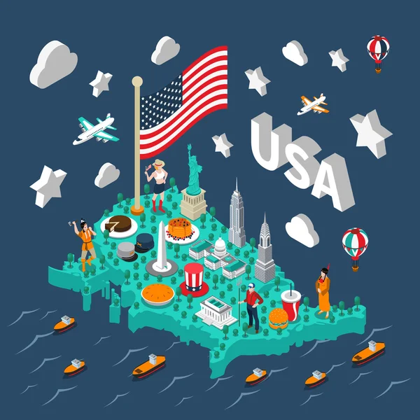 USA Carte isométrique — Image vectorielle