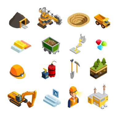 Madenciliği izometrik Icons Set 