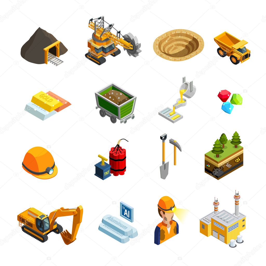 Mining Isometric Icons Set 