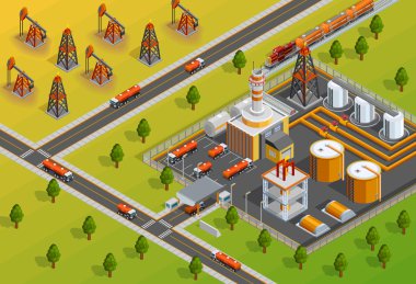 Oill Industry Refinery Facility Isometric Poster  clipart