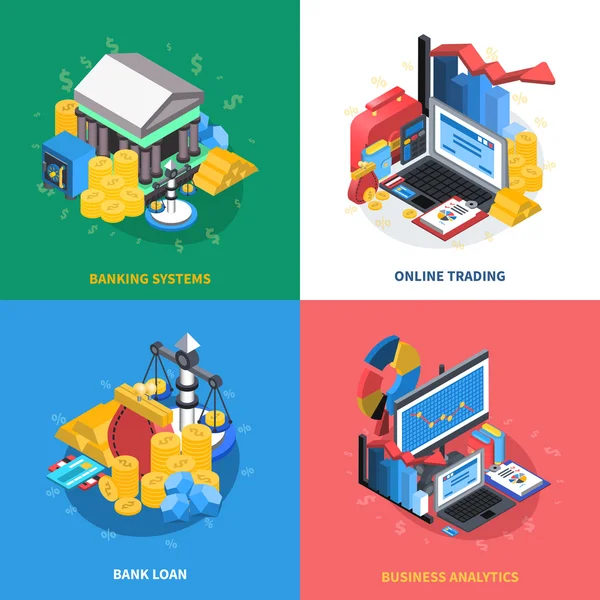 Financiële Isometrisch Icons Square samenstelling — Stockvector