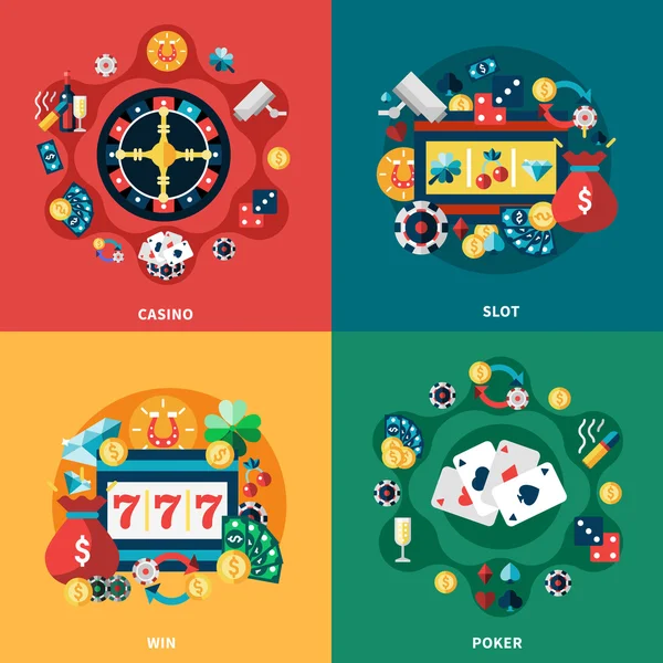 Jogos de Casino Flat Icons Square Composição — Vetor de Stock