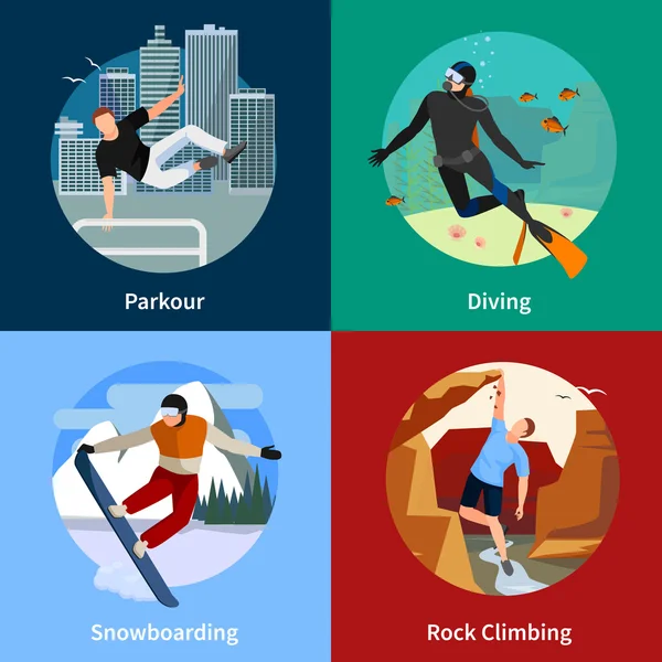 Extreme Sports People 2x2 Icons Set — Stock Vector