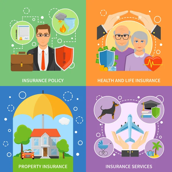Insurance Services 4 Flat Icons Square — Stock Vector