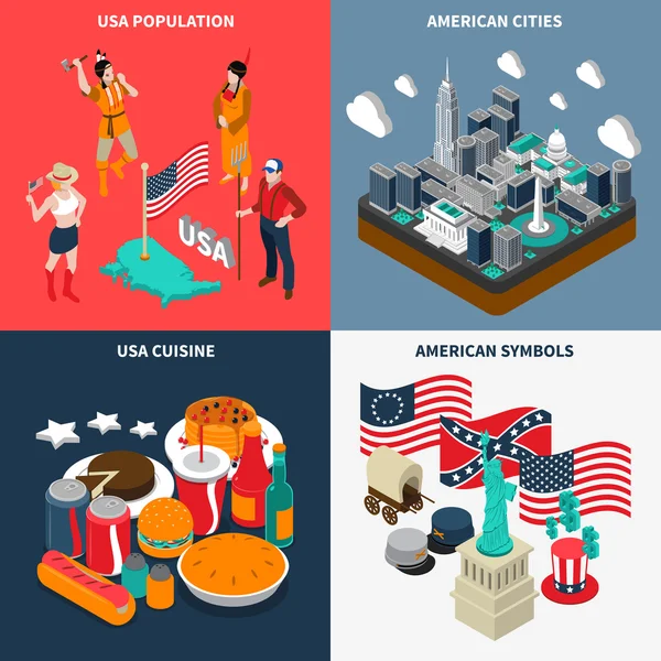 ABD turistik kavramı Icons Set — Stok Vektör