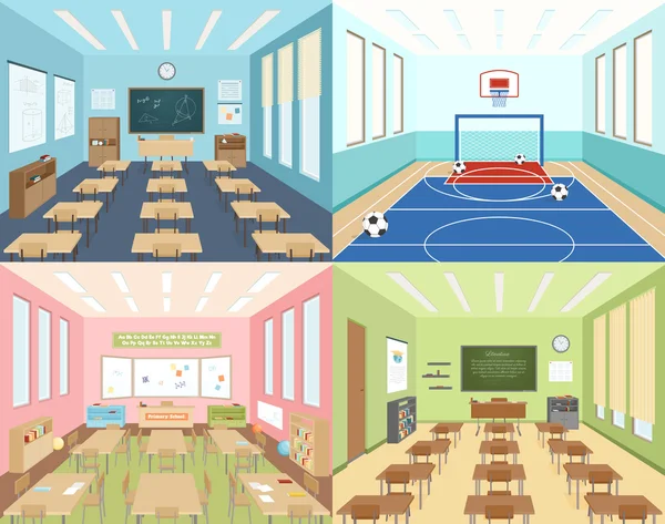 School classrooms and sportroom — Stock Vector