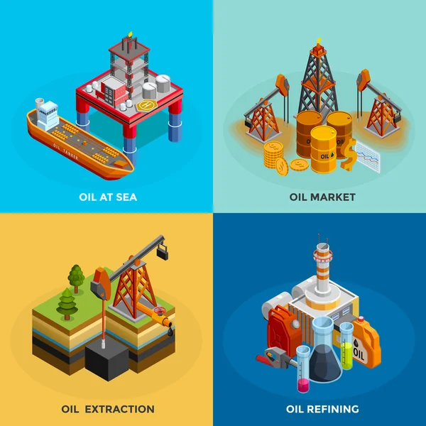 Oil Industry Isometric 4 Icons Square — Stock Vector