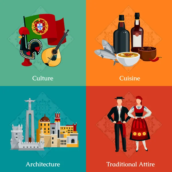 Portugal 2 x 2 platte Icons Set — Stockvector