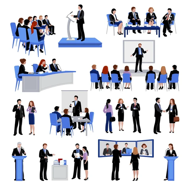 Public Speaking People Flat Icons Collection — Stock Vector