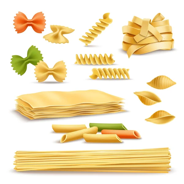 Trockene Pasta-Sortiment realistische Symbole Set — Stockvektor